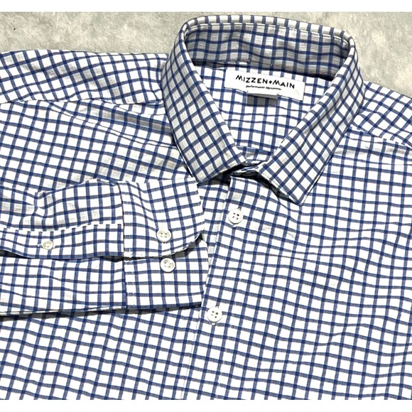 Mizzen+Main Men's Performance Trim Button Shirt Blue Orange White Plaid Small - Picture 1 of 12